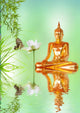 golden buddha, lotus and bamboo Wall Mural