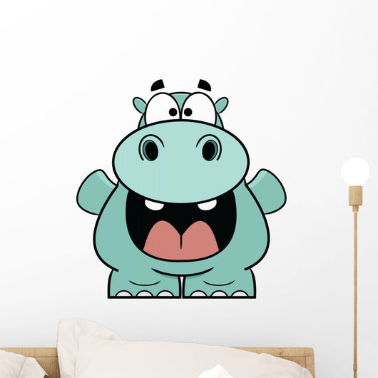 Hooray Blue Hippo Cartoon Wall Decal