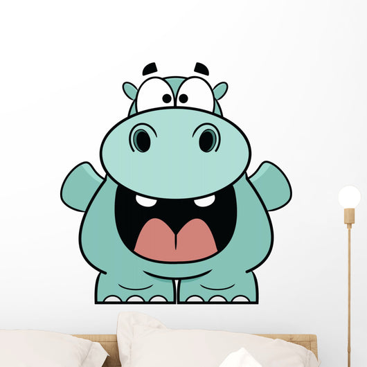 Hooray Blue Hippo Cartoon Wall Decal