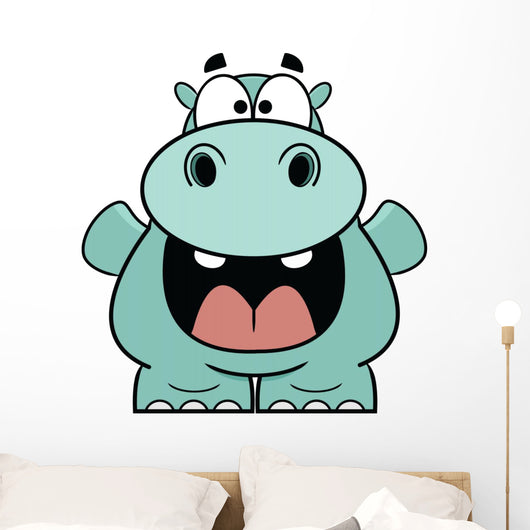 Hooray Blue Hippo Cartoon Wall Decal