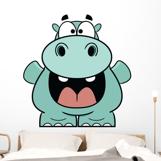 Hooray Blue Hippo Cartoon Wall Decal