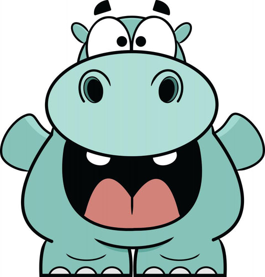 Hooray Blue Hippo Cartoon Wall Decal