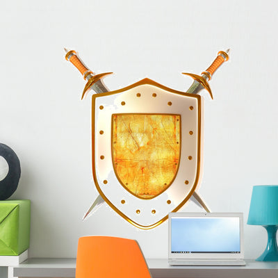 Shield with Sword Armor Wall Decal shown on a wall