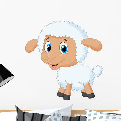 Cute Lamb Cartoon Wall Decal shown on a wall