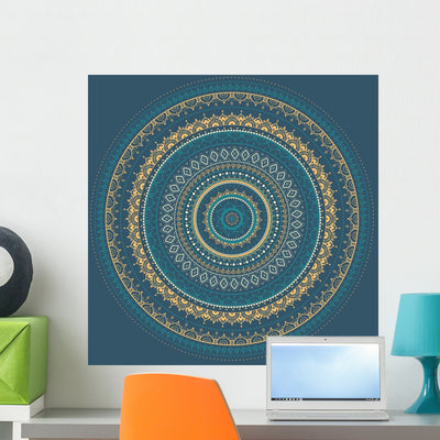 Mandala Indian Decorative Pattern Wall Decal shown on a wall