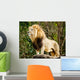 Male lion looking out atop rocky outcrop 