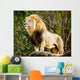 Male lion looking out atop rocky outcrop 