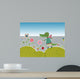 Little crocodile walking on flowering meadow Wall Mural