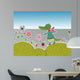 Little crocodile walking on flowering meadow Wall Mural