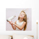 Cute Smiling Little Girl Dries Hair 