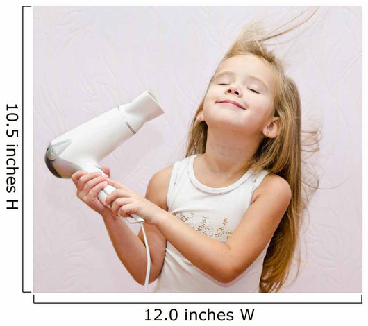 Cute Smiling Little Girl Dries Hair 