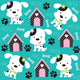 happy dog pattern with paw print and bone vector illustration 