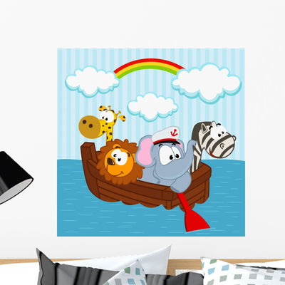 Animals Boat Vector Illustration shown on a wall
