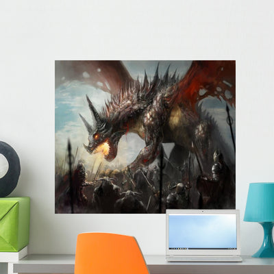 Dragon Hunt Wall Decal shown on a wall