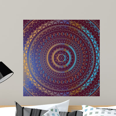 Gold Mandala Indian Decorative Wall Decal Design 2 shown on a wall