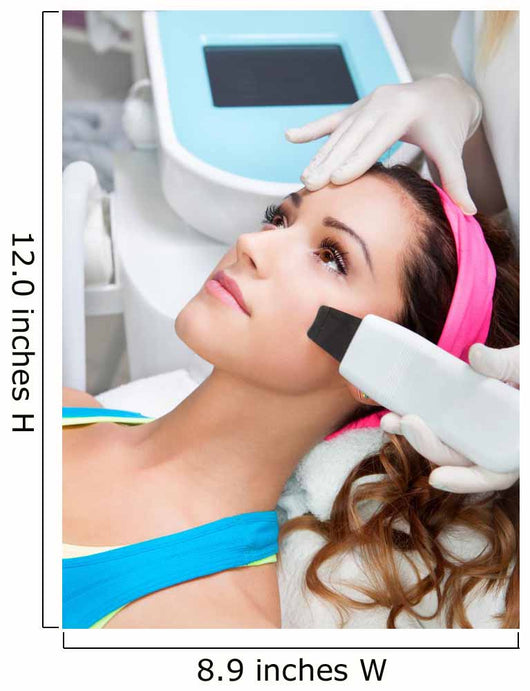 Woman getting laser face treatment in medical spa center 