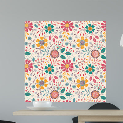Seamless Floral Pattern Wall Decal Design 7 shown on a wall