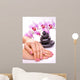 Beautiful Manicure with Pink Orchid on the White Wall Mural