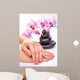 Beautiful Manicure with Pink Orchid on the White Wall Mural