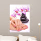 Beautiful Manicure with Pink Orchid on the White Wall Mural