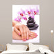 Beautiful Manicure with Pink Orchid on the White Wall Mural