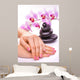 Beautiful Manicure with Pink Orchid on the White Wall Mural