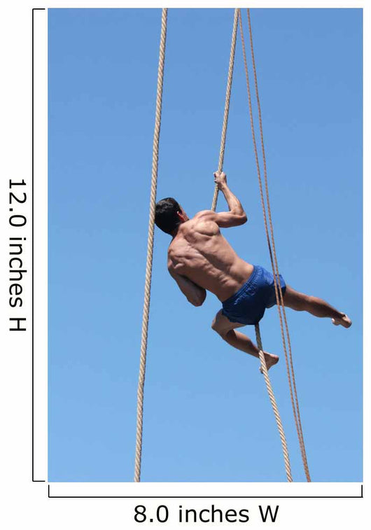 Shirtless athlete climbing up the rope Wall Mural