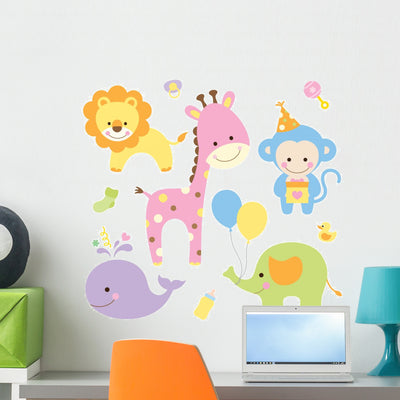 Baby Party Animals Wall Stickers shown on a wall