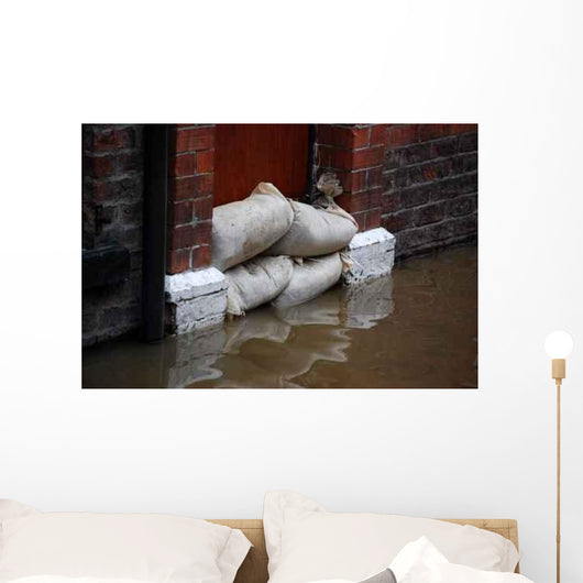 Sandbag Barrier Doorway Flooded Wall Decal