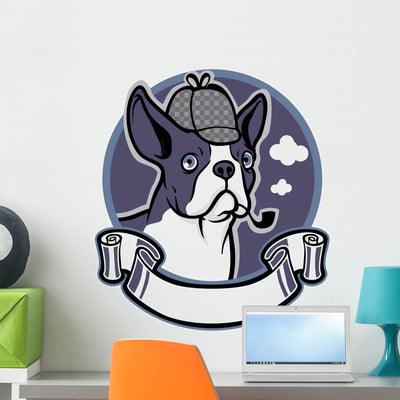 Boston Terrier Dog Wear Wall Decal shown on a wall