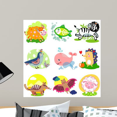 Animalsset Wall Decal shown on a wall
