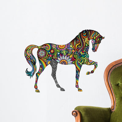 Beautiful Cheerful Horse Wall Decal shown on a wall