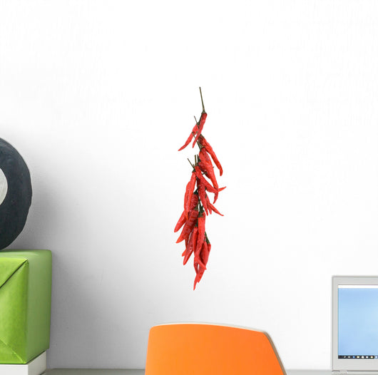 A string of dried red hot chili peppers isolated on white Wall Decal