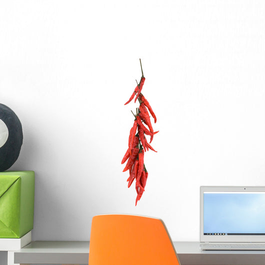 A string of dried red hot chili peppers isolated on white Wall Decal