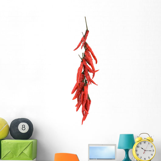 A string of dried red hot chili peppers isolated on white Wall Decal