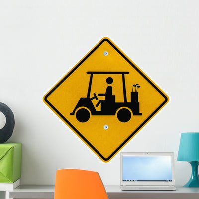 Golf Cart Crossing Sign Wall Decal shown on a wall