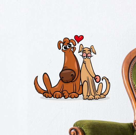 dogs in love cartoon illustration Wall Decal