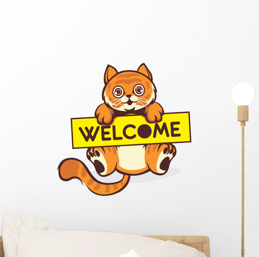 Baby Cat Hold a Welcome Sign 