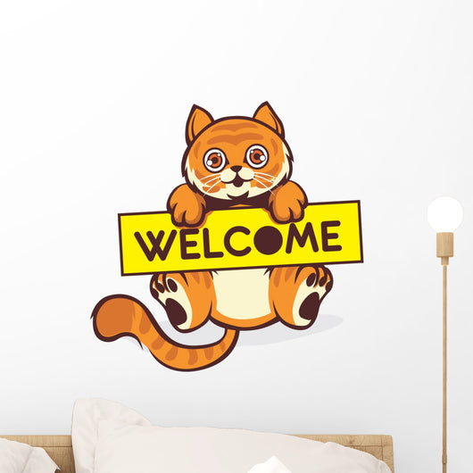Baby Cat Hold a Welcome Sign 
