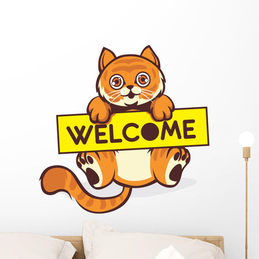 Baby Cat Hold a Welcome Sign 
