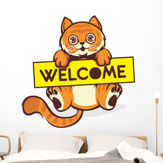 Baby Cat Hold a Welcome Sign 