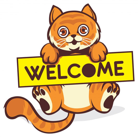 Baby Cat Hold a Welcome Sign 