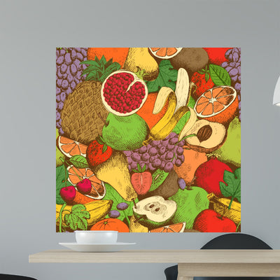 Bright Juicy Fresh Fruits Wall Decal shown on a wall