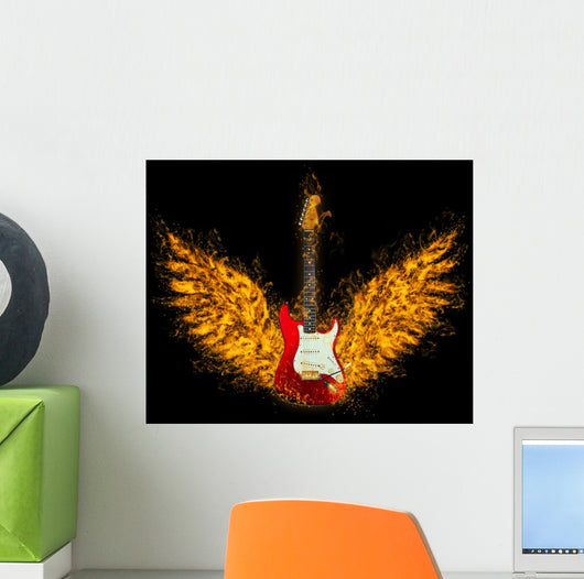 Red Guitar With Flame Wings 