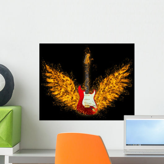 Red Guitar With Flame Wings 