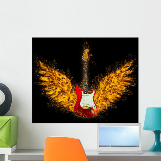 Red Guitar With Flame Wings 