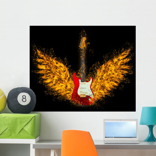 Red Guitar With Flame Wings 