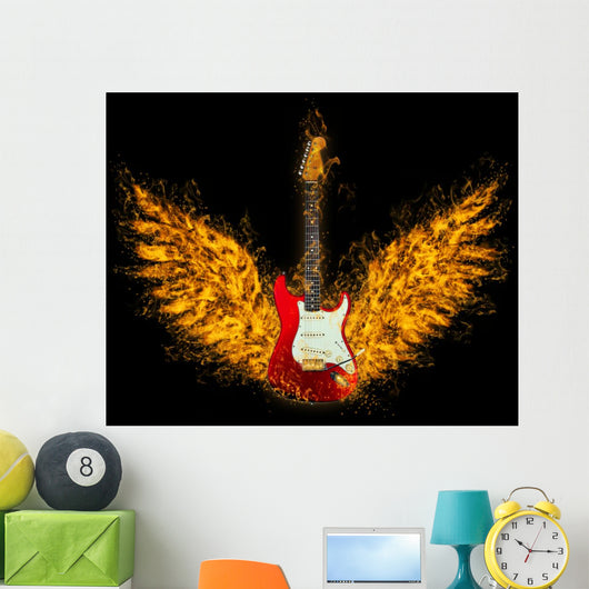 Red Guitar With Flame Wings 