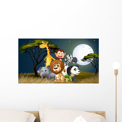 Group Playful Animals under shown on a wall