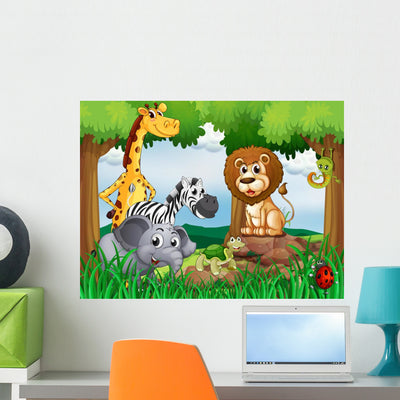 Group Animals Middle Forest shown on a wall